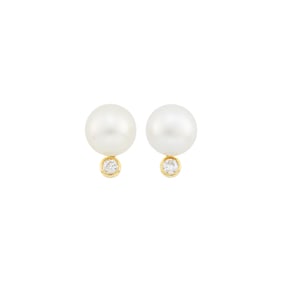 Pair of Gold, South Sea Cultured Pearl and Diamond Earrings