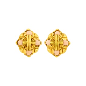 Tiffany & Co. Pair of Gold and Angel Skin Coral Earclips