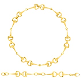 Roberto Coin Gold and Ruby Horsebit Necklace and Bracelet