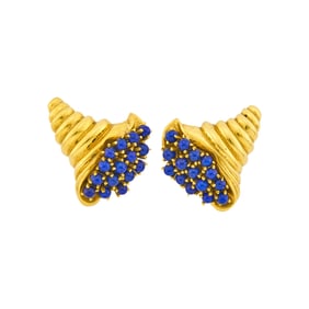 Tiffany & Co. Pair of Gold and Lapis Cornucopia Earclips