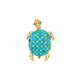 Tiffany & Co. Gold, Turquoise and Diamond Turtle Clip-Brooch, France