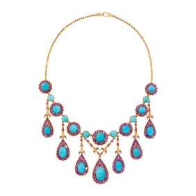 Rose Gold, Amethyst and Turquoise Fringe Necklace