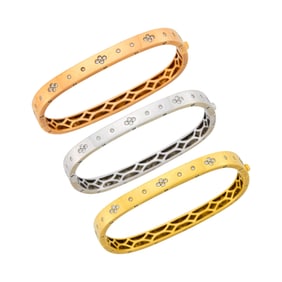 Three Tricolor Gold and Diamond Bangle Bracelets