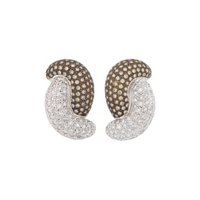 Pair of White Gold, Diamond and Colored Diamond Earclips
