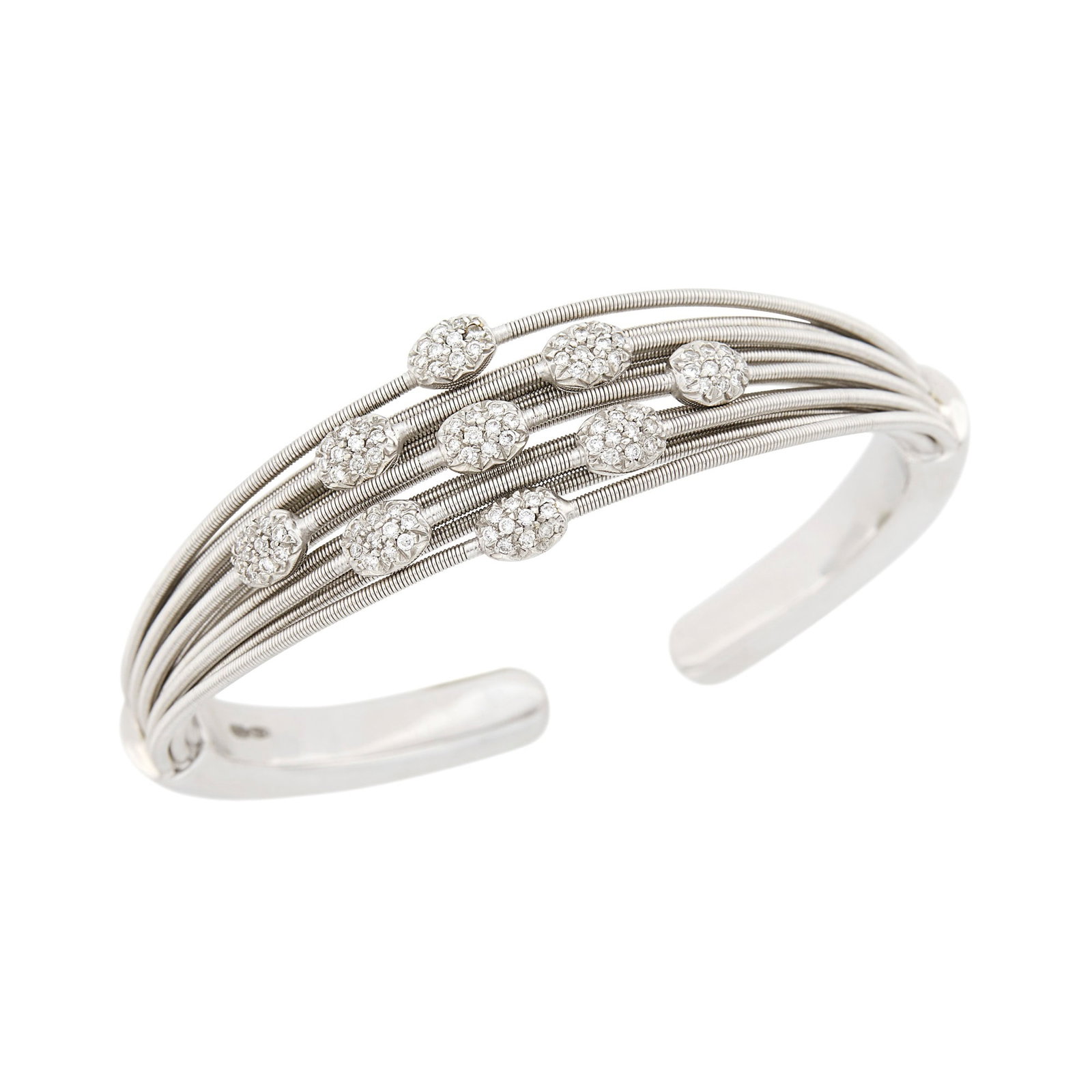 Marco Bicego Multistrand White Gold and Diamond Coiled Wire Cuff Bangle Bracelet (1 of 1)