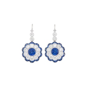 Pair of White Gold, Sapphire and Diamond Pendant-Earrings