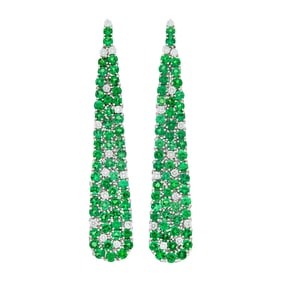 Pair of White Gold, Tsavorite Garnet and Diamond Pendant-Earrings