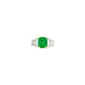 Two-Color Gold, Emerald and Diamond Ring