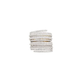Wide White Gold and Multi-Band Diamond Ring