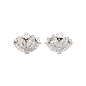 Pair of Platinum and Diamond Earclips