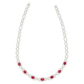 White Gold, Ruby and Diamond Necklace
