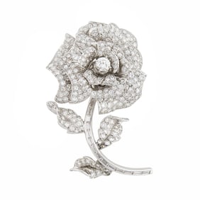 Platinum and Diamond Flower Brooch