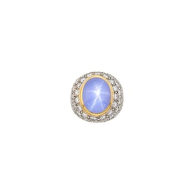 Two-Color Gold, Star Sapphire and Diamond Ring