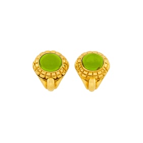 Faraone Pair of Gold and Cabochon Peridot Earrings