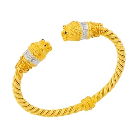 Two-Color Gold, Diamond and Ruby Chimera Bangle Bracelet