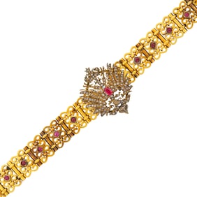 Antique Gold, Ruby and Diamond Bracelet, France
