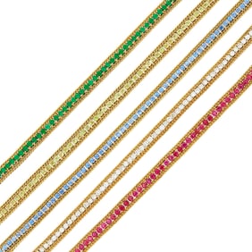 Five Gold, Diamond and Gem-Set Bracelets