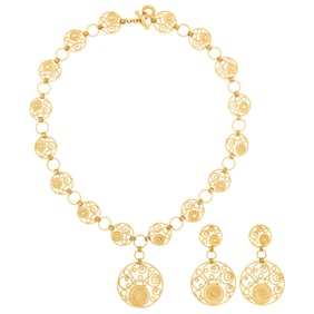 Roberto Coin Gold and Diamond 'Mauresque' Pendant-Necklace and Pair of Pendant-Earrings
