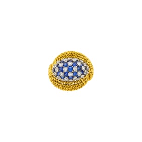 Gold, Platinum, Sapphire and Diamond Dome Ring