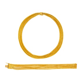 Multistrand Gold Necklace and Bracelet