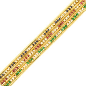 Gold, Gem-Set and Diamond Bracelet