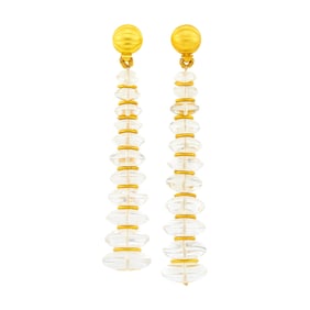 Loren Nicole Pair of High Karat Gold and Rock Crystal Bead Pendant-Earrings