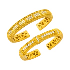 Judith Ripka Pair of Gold and Diamond Bangle Bracelets