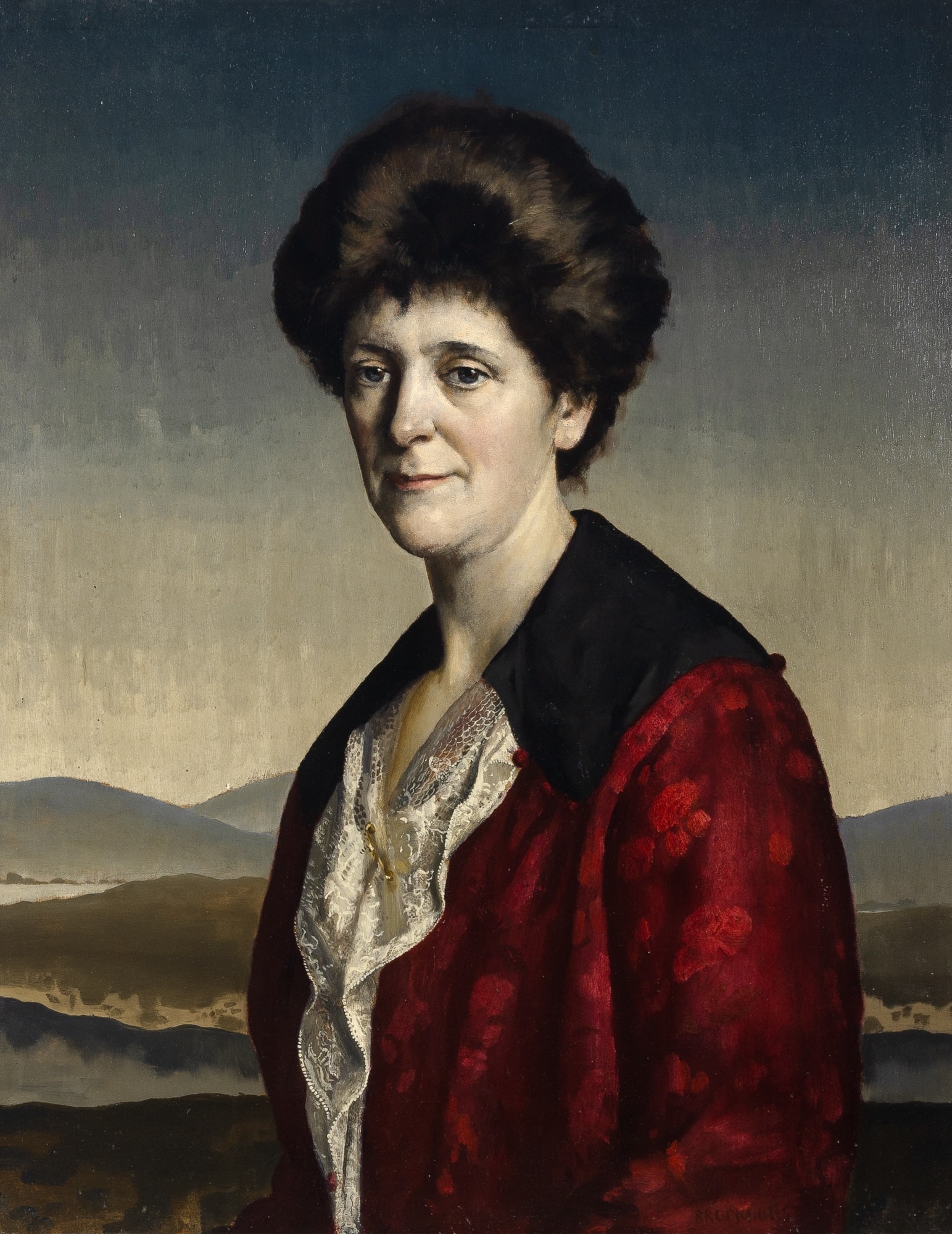 Gerald Leslie Brockhurst: British/American, 1890-1978 Portrait of Charlotte Elizabeth Hollingsworth Signed BROCkURST (lr) Oil on panel 23 1/2 x 18 1/2 inches (59.7 x 47 cm) Frame 31 5/8 x 26 3/4 inches (80.4 x 68 cm)