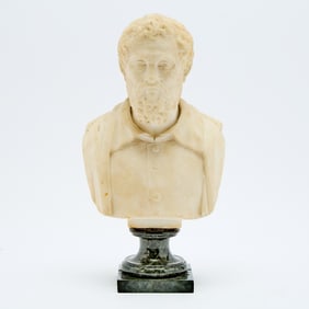 Continental Carved White Marble Portrait Bust of a Bearded Man
