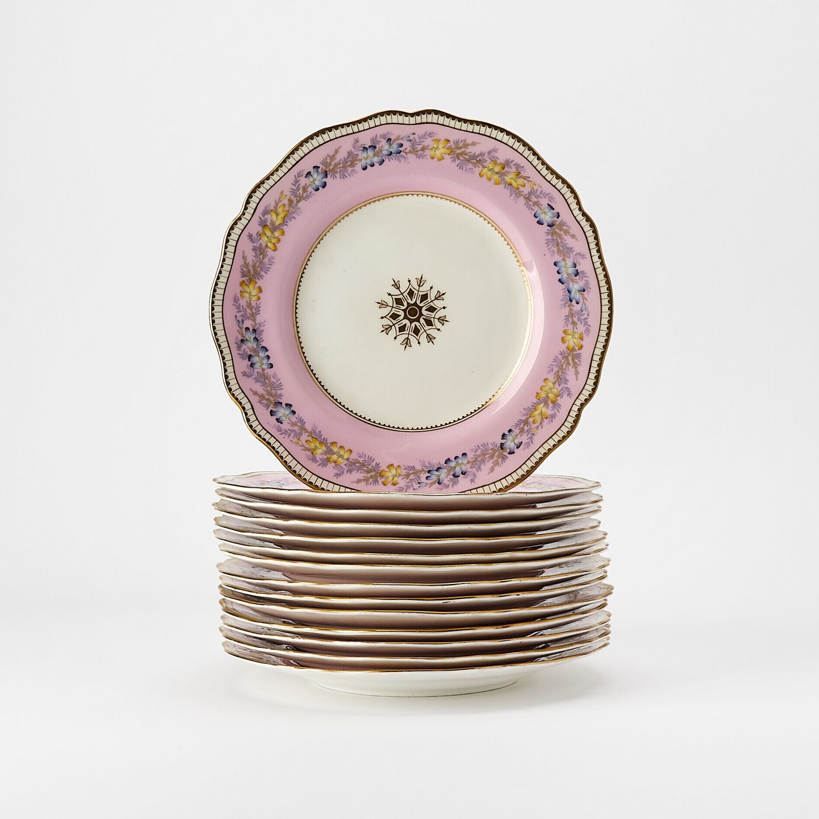 Set of Fourteen Copeland Pink-Ground Floral Dessert Plates (1 of 3)