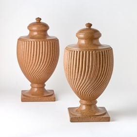 Pair of Pink Resin Spiral-Fluted Urns