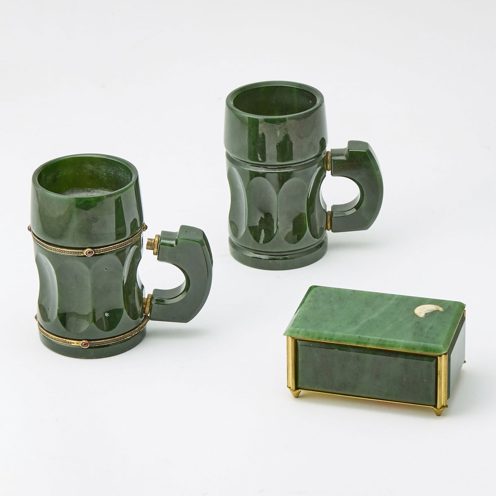 Group of Gilt-Metal Mounted Nephrite Table Articles (1 of 2)