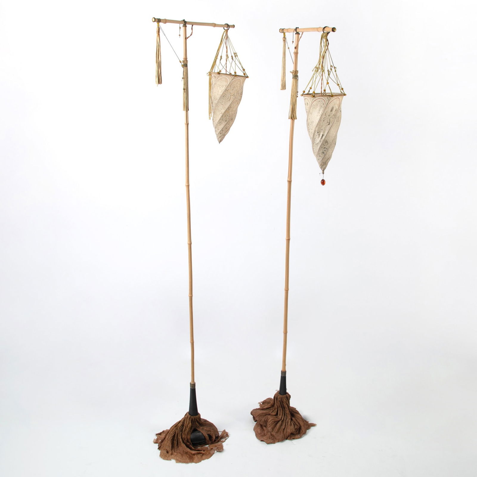 Pair of Fortuny Silk and Wood Floor Lamps (1 of 8)