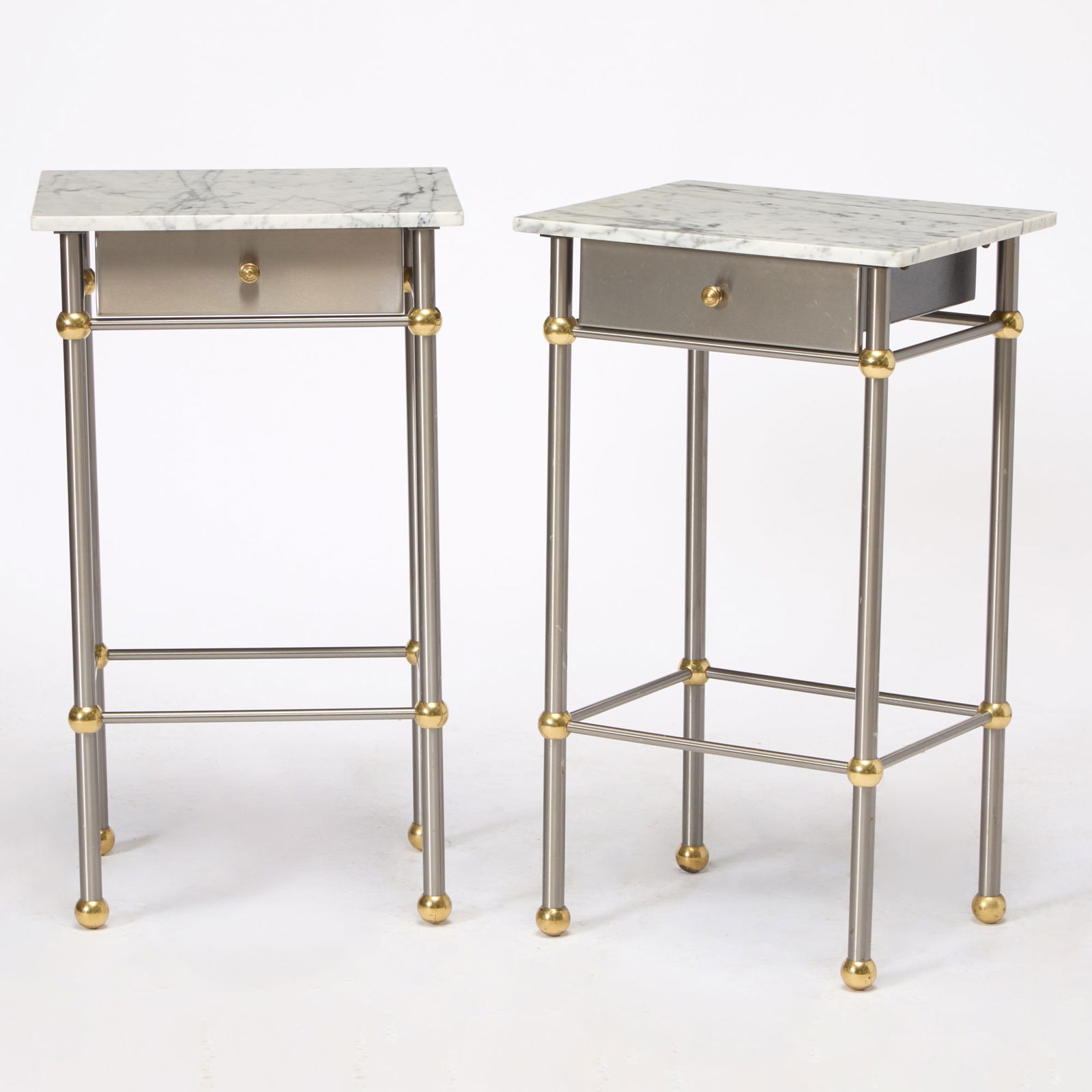 Pair Marble Top, Steel and Brass Side Tables (1 of 7)