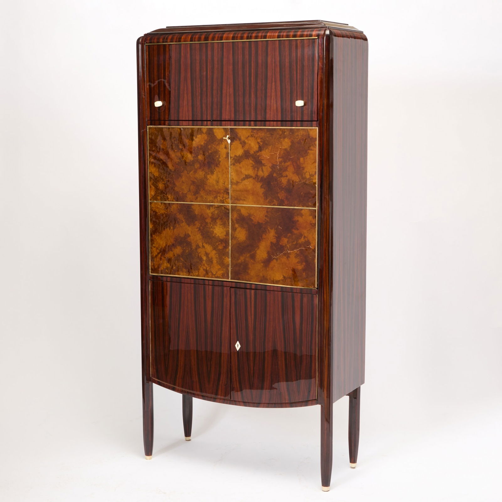 Art Deco Tigerwood, Birch, and Lacquer Fall-Front Cabinet (1 of 10)