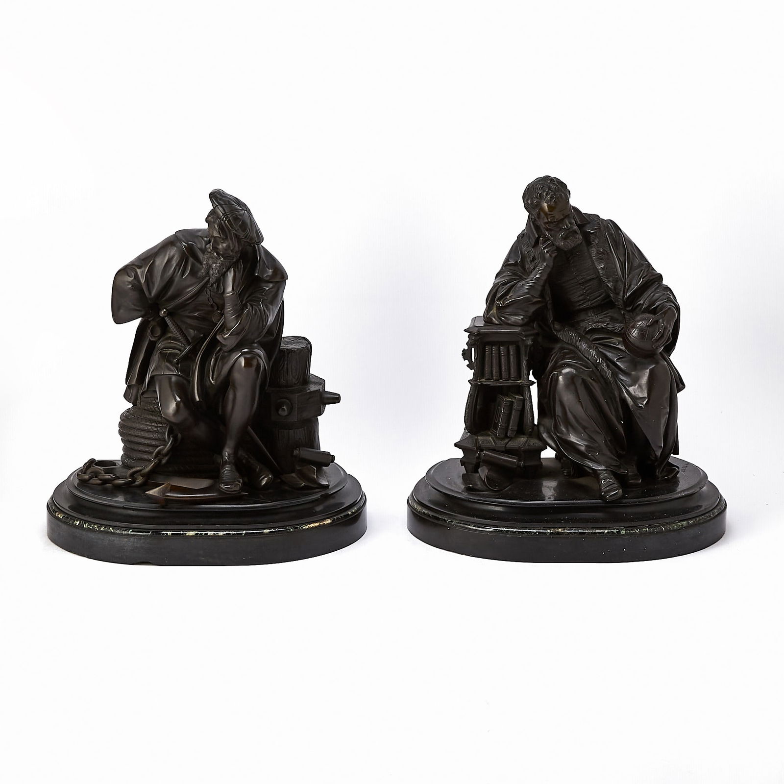 Two Patinated Bronze Sculptures Depicting Columbus and Galileo (1 of 9)