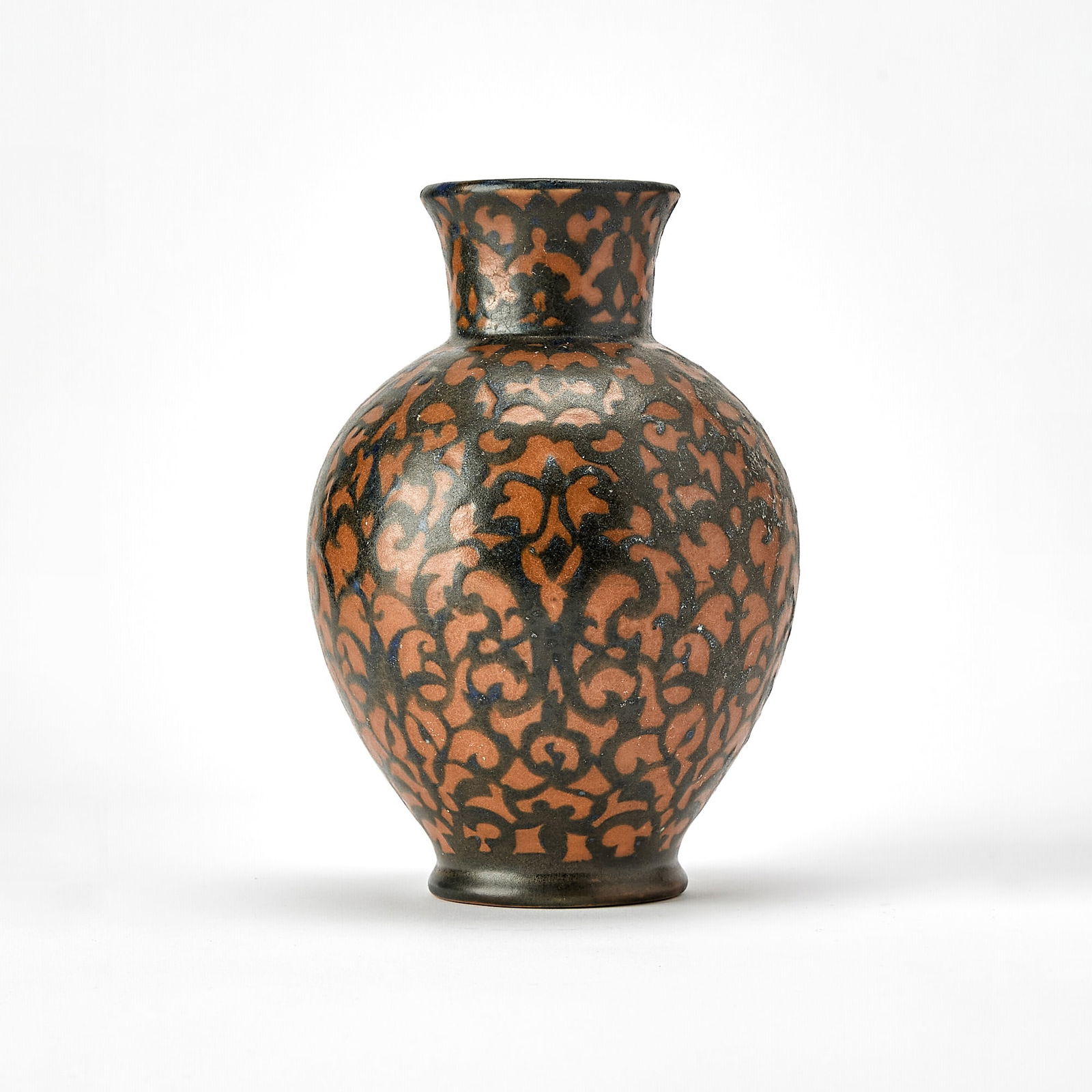 Studio Pottery Orange and Black Glazed Earthenware Vase (1 of 4)