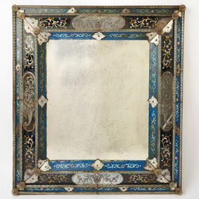 Venetian Etched and Eglomise Glass Mirror