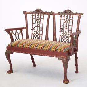 George III Style Chinese Chippendale Style Painted Settee