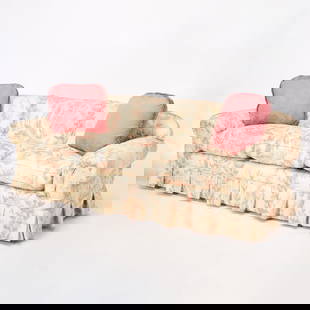 Floral Upholstered Sofa: Height 29 inches, width 7 feet 5 inches, depth of seat 23 inches.