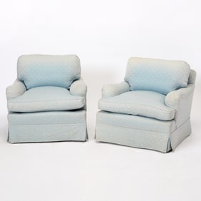 Pair of Blue Upholstered Club Chairs