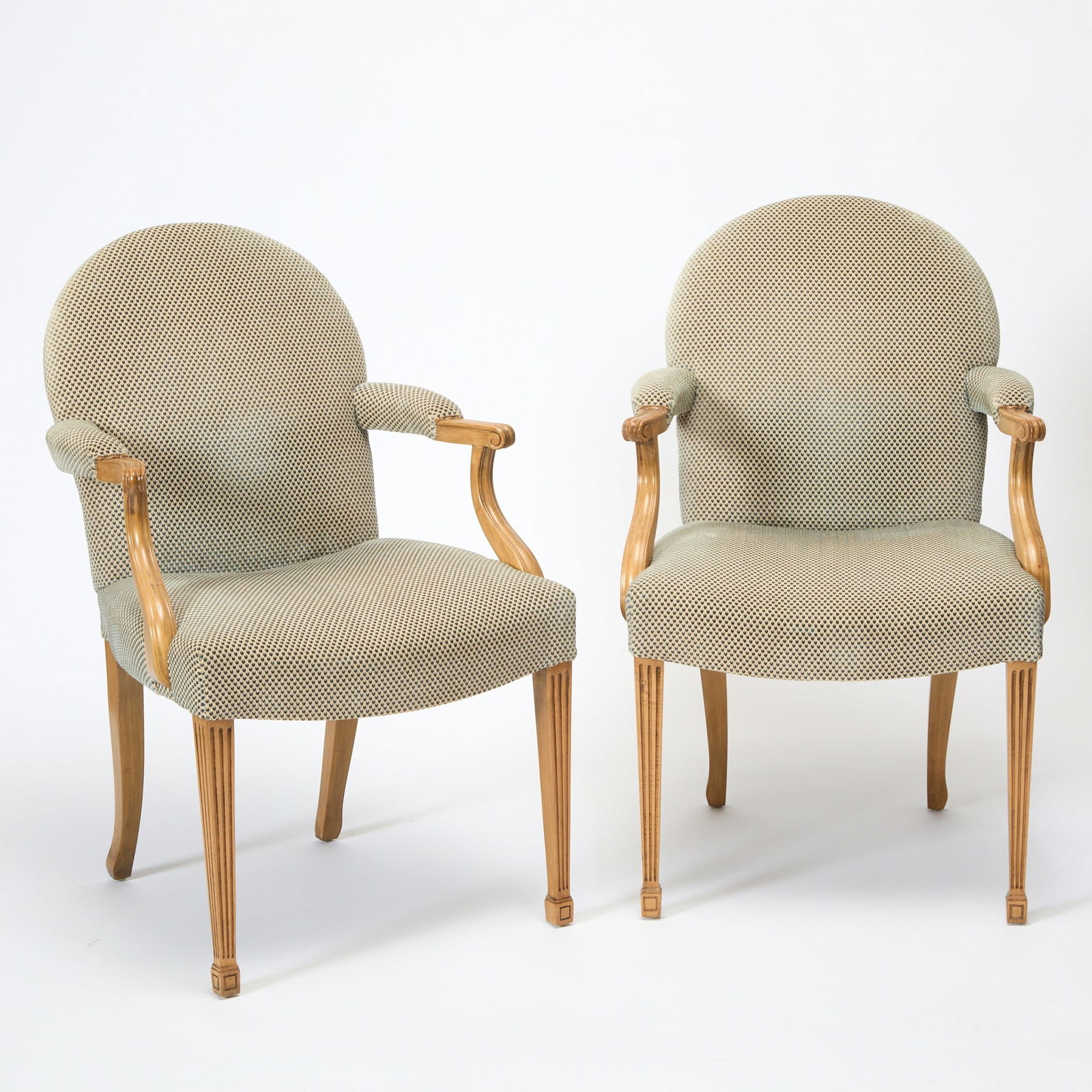 Pair of George III Style Upholstered Blonde Wood Armchairs (1 of 5)