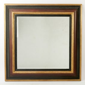 Dutch Style Ebonized and Parcel-Gilt Mirror