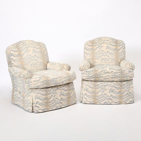 Pair of Upholstered Swivel Club Chairs