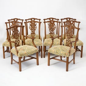 Set of Ten George III Style Needlepoint Upholstered Mahogany Dining Chairs
