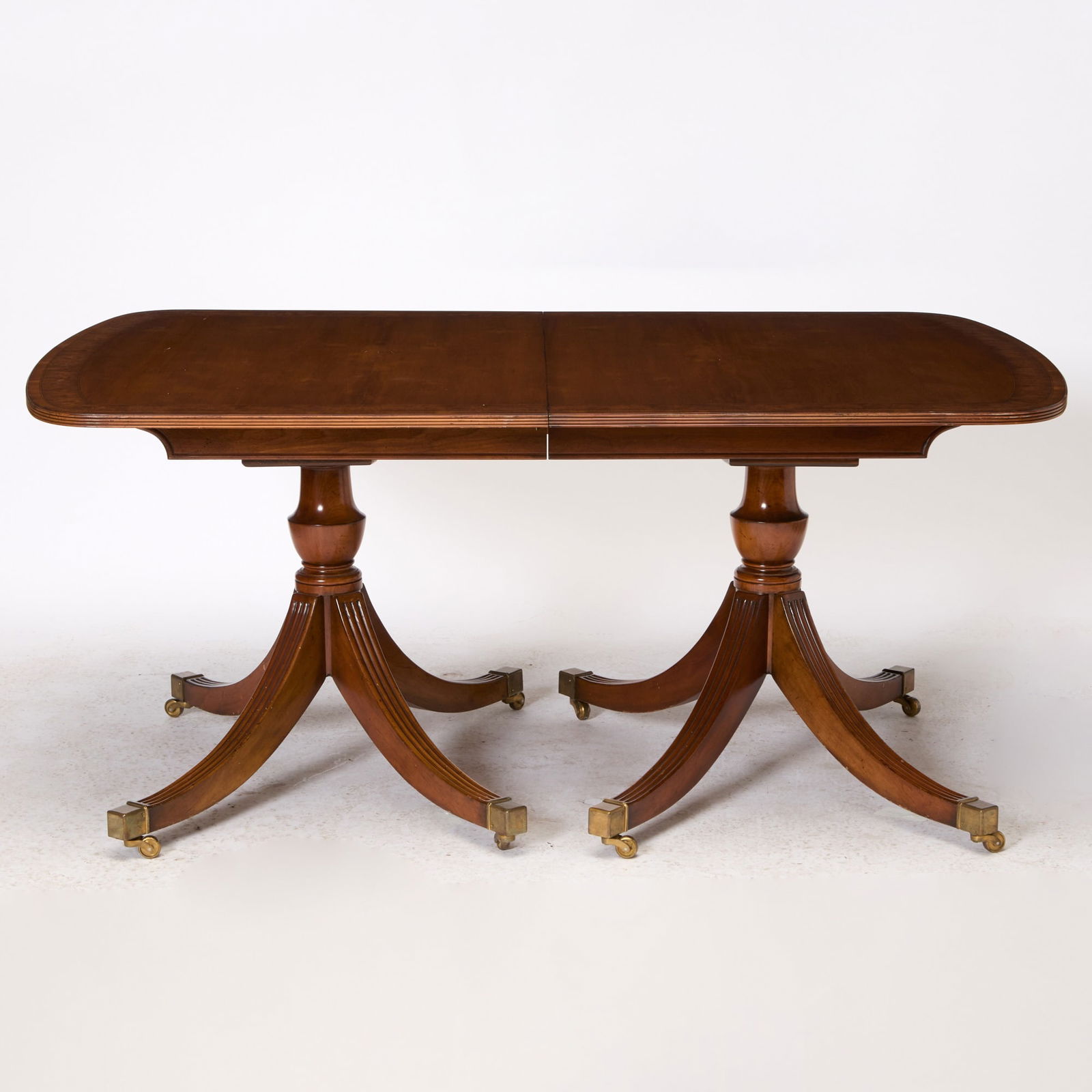 George III Style Inlaid Mahogany Double Pedestal Dining Table (1 of 7)