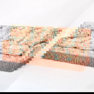 Floral Upholstered Sofa: Height 35 inches, width 7 feet, depth of seat 24 inches, height of seat 19 1/2 inches.