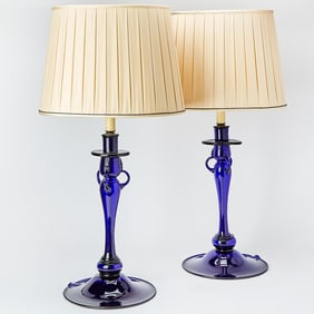 Pair of Oversize Art Deco Style Blown Glass Candlesticks Mounted as Lamps