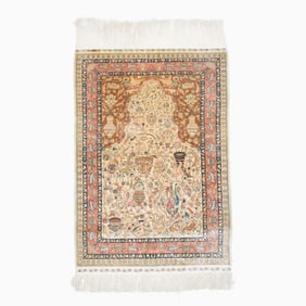 Silk & Metallic Thread Hereke Prayer Rug Carpet