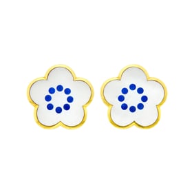 Tiffany & Co. Pair of Gold, Mother-of-Pearl and Lapis Flower Earrings